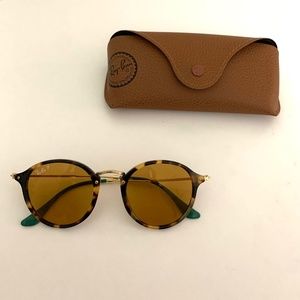 Rayban Sunglasses Round Fleck Tortoise Frame with Classic Yellow POLARIZED Lens
